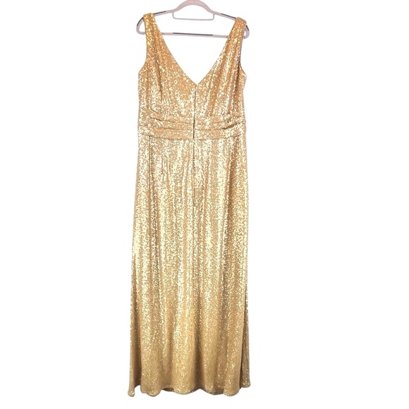 Gold Sequin Double V-Neck Gathered Empire Waist Gown Dress Sz 2X - Picture 1 of 9
